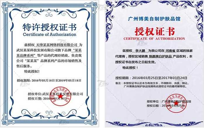 公司企业网格授权权证书PSD分层模板源码特约经销商授权证书制作