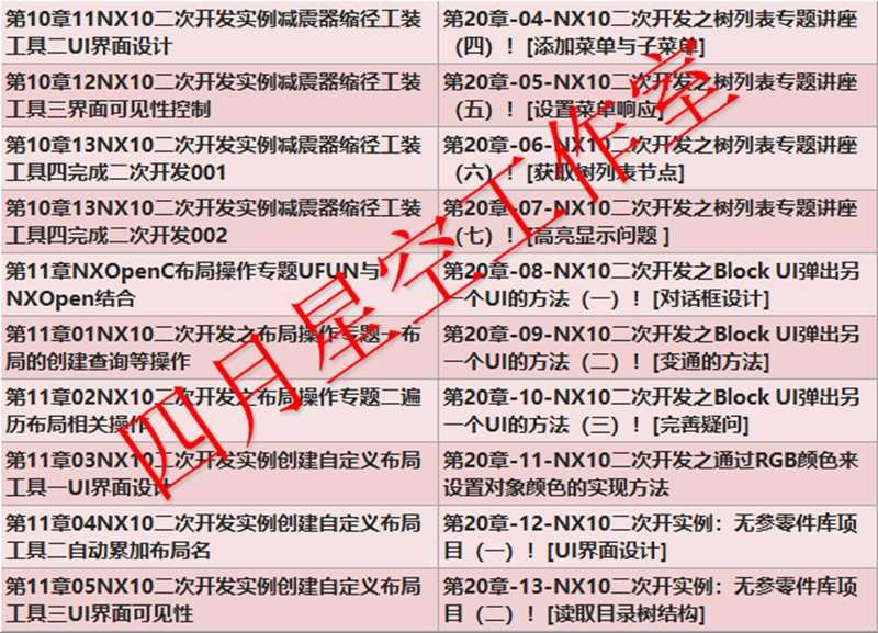UG二次开发教程视频教程有源码UG10.0NX Open Api版完成源代码