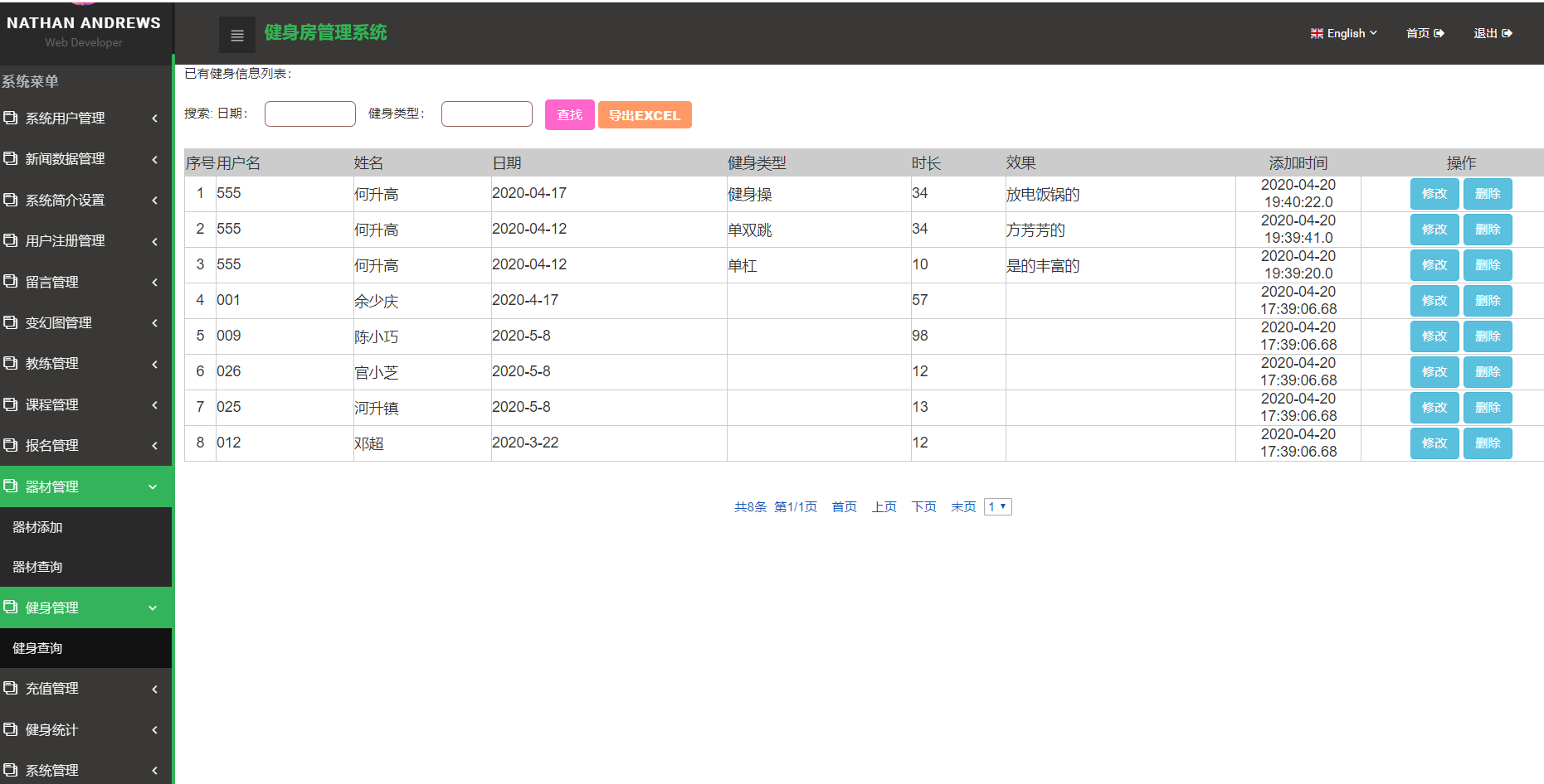 java健身房管理系统源代码 jsp健身运动系统项目设计源码带文档