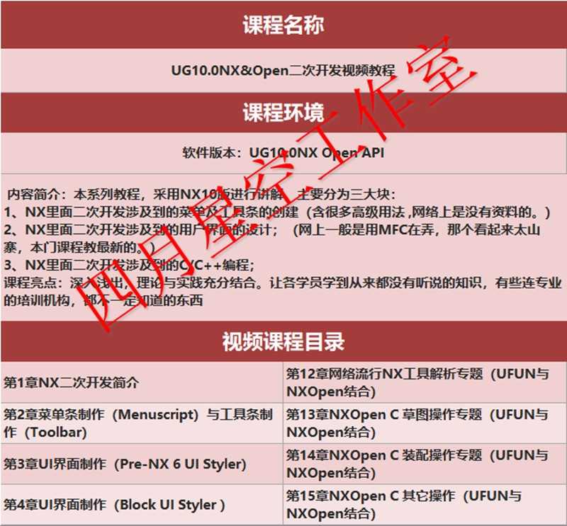 UG二次开发教程视频教程有源码UG10.0NX Open Api版完成源代码