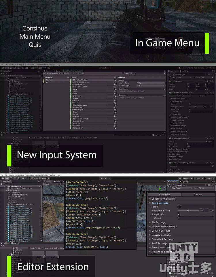 Unity3D射击游戏项目模板源码U3D素材Aurora FPS Engine 2.5.1