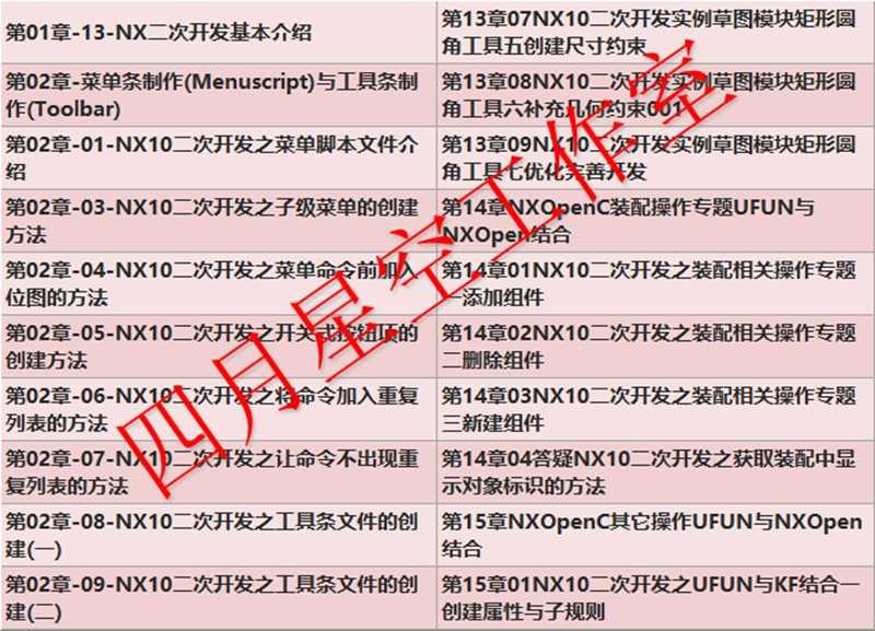 UG二次开发教程视频教程有源码UG10.0NX Open Api版完成源代码