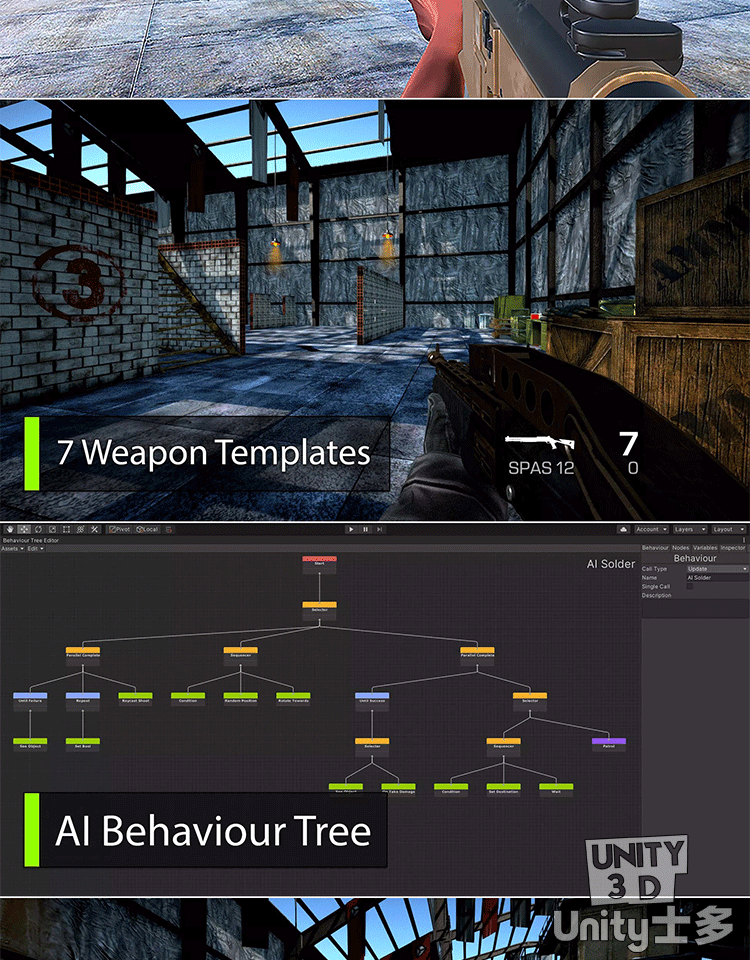 Unity3D射击游戏项目模板源码U3D素材Aurora FPS Engine 2.5.1