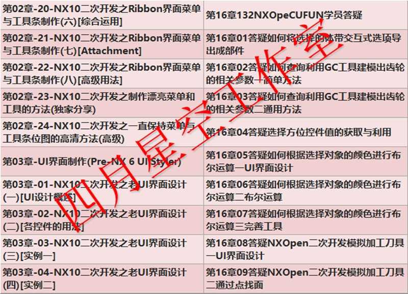 UG二次开发教程视频教程有源码UG10.0NX Open Api版完成源代码