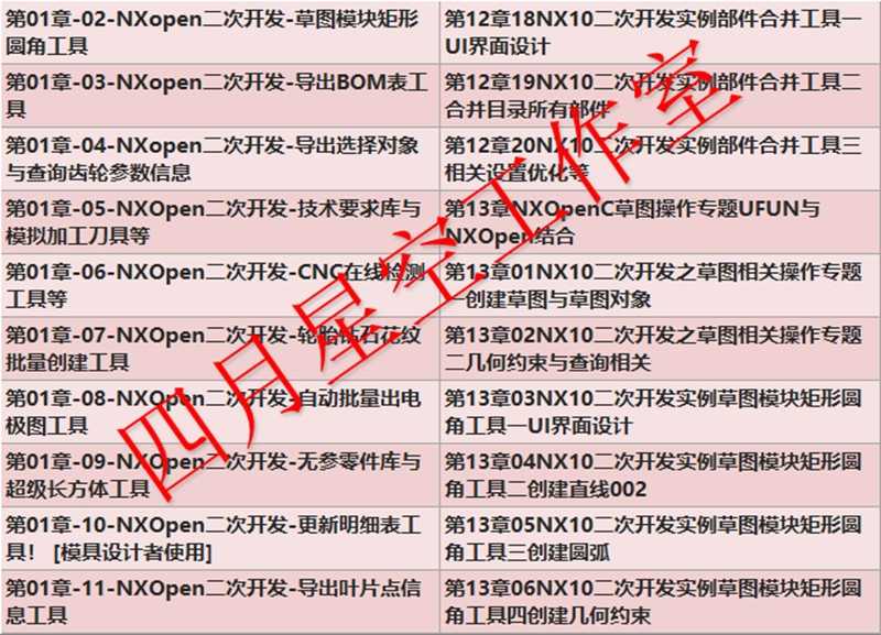 UG二次开发教程视频教程有源码UG10.0NX Open Api版完成源代码