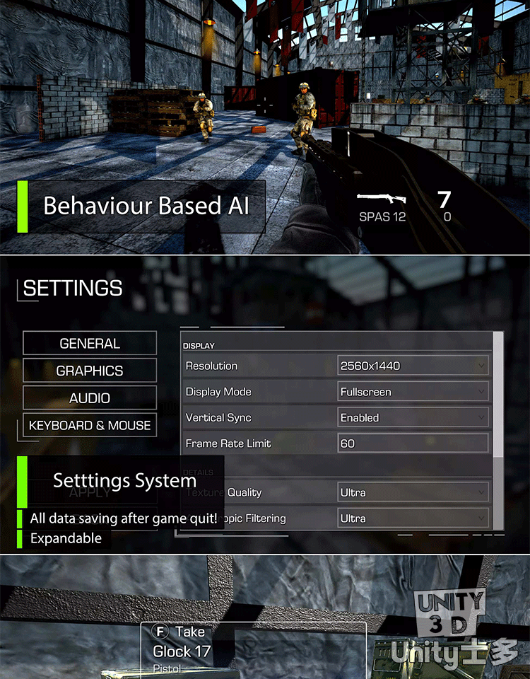 Unity3D射击游戏项目模板源码U3D素材Aurora FPS Engine 2.5.1