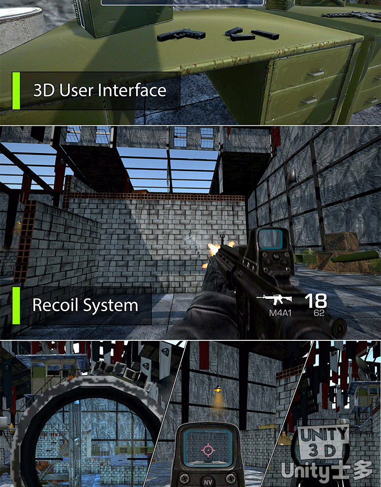 Unity3D射击游戏项目模板源码U3D素材Aurora FPS Engine 2.5.1