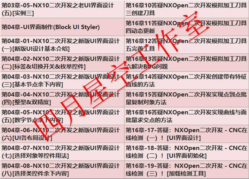 UG二次开发教程视频教程有源码UG10.0NX Open Api版完成源代码