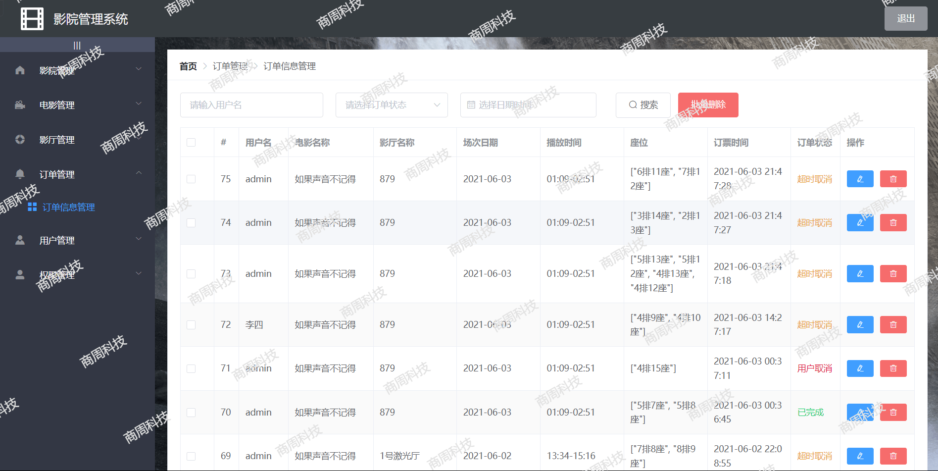 基于Springboot和Vue的电影售票管理系统源码mysql项目前后端分离