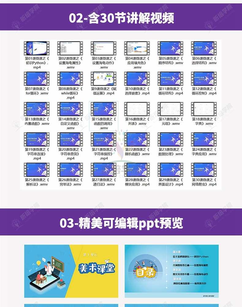 青少年Python学科编程30节短期假期课程体系ppt课件视频项目源码